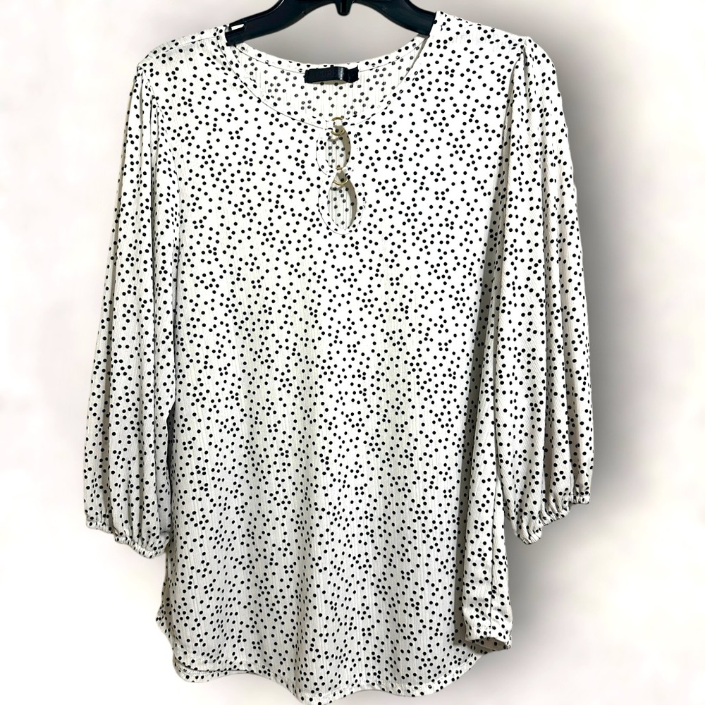 CURE White with Black Polka Dot and Key Holes Blouse - Size L